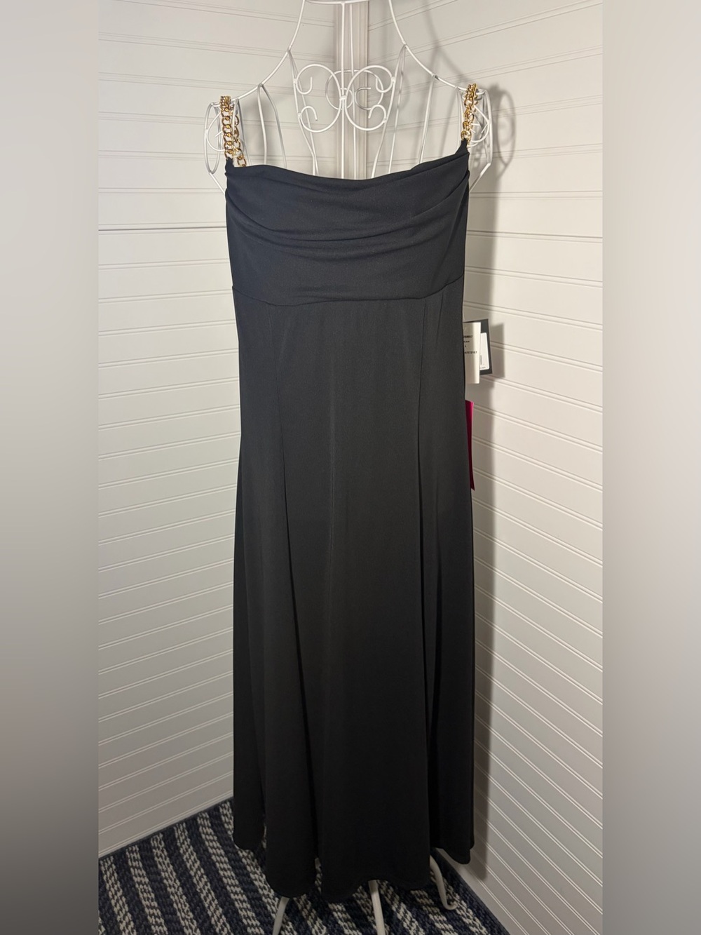 MARINA Black Strapless Maxi Dress with Gold Chain Straps